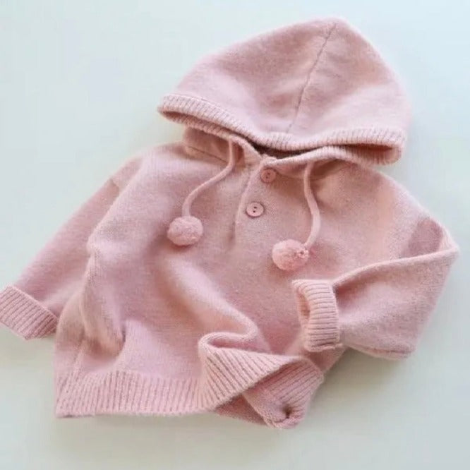 Knitted Jumper with Hood- Pink