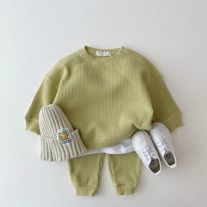Ribbed Long Sleeve Top & Pants - Green