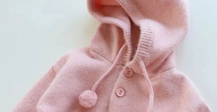 Knitted Jumper with Hood- Pink