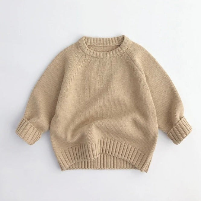 Knitted Jumper with Raglan Sleeves - Beige