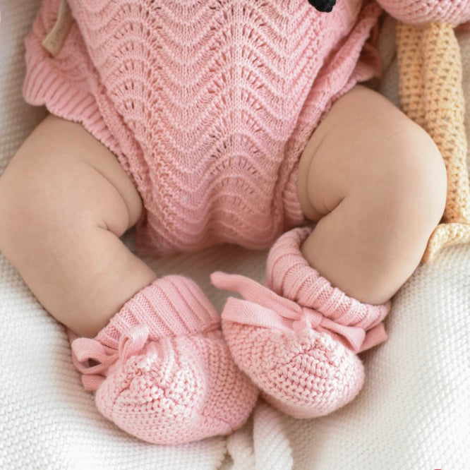 Textured Knit Booties - Pink
