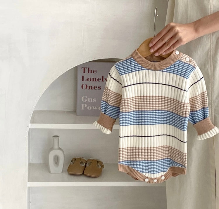 Knitted Blue and Brown Striped Romper