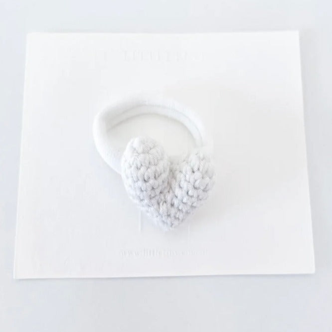 Hair Tie - Crochet Heart - White