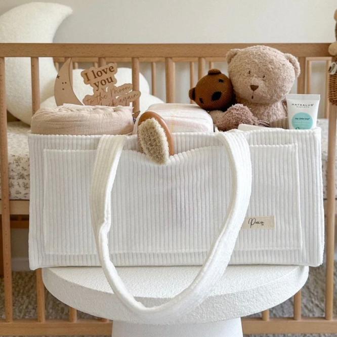 Cord Nappy Caddy Organiser - White