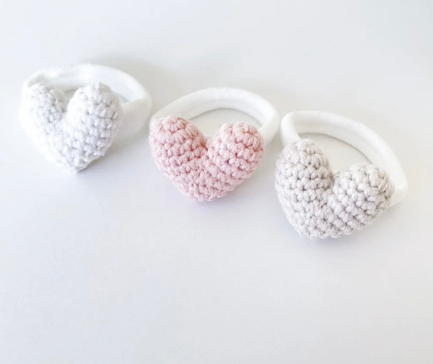 Hair Tie - Crochet Heart - White