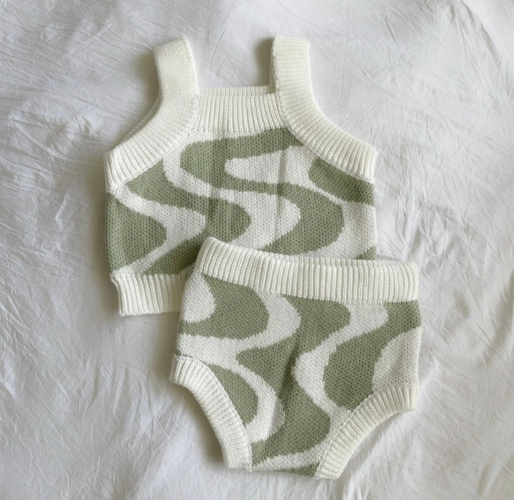 Sunni Knit Top - Sage Wavy