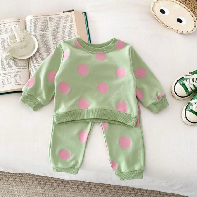 Polka Dot Tracksuit Set-Green
