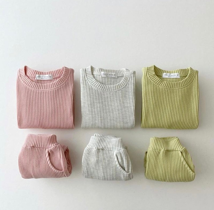 Ribbed Long Sleeve Top & Pants - Green
