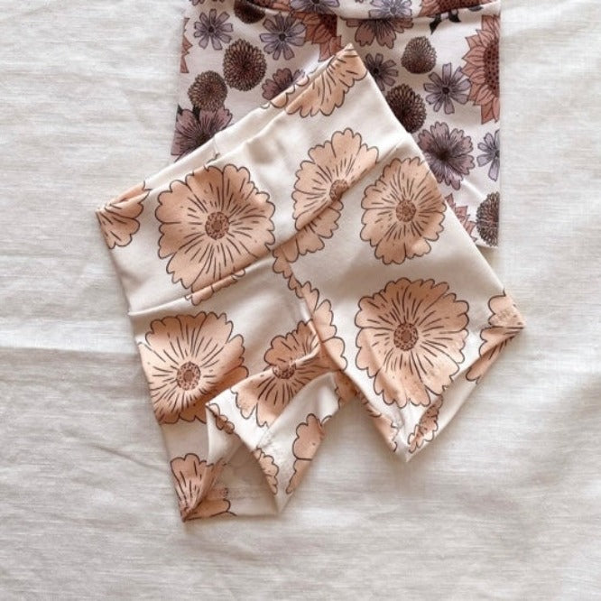 Boho Bike Shorts - Caramel Flowers