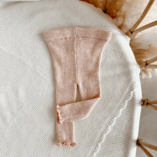 Ribbed Knit Frill Leggings -Pink Lemonade