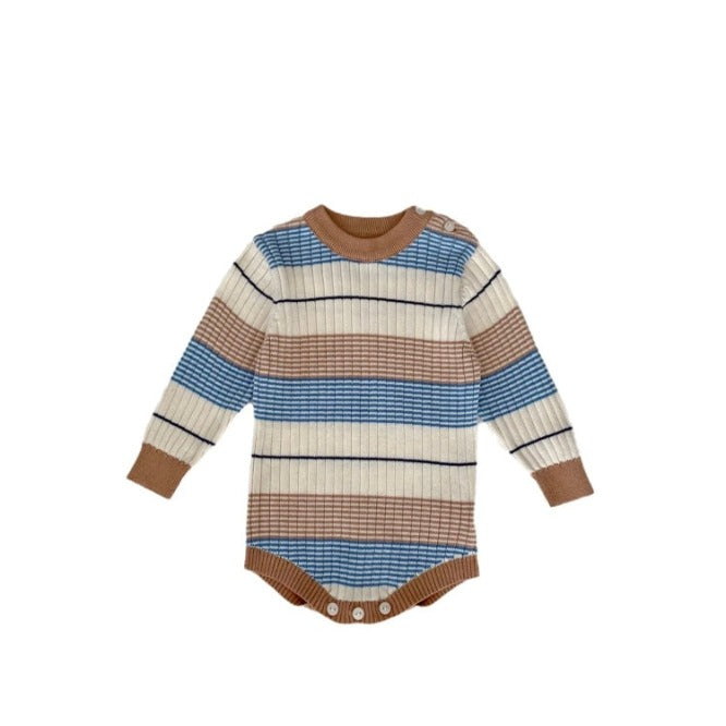 Knitted Blue and Brown Striped Romper