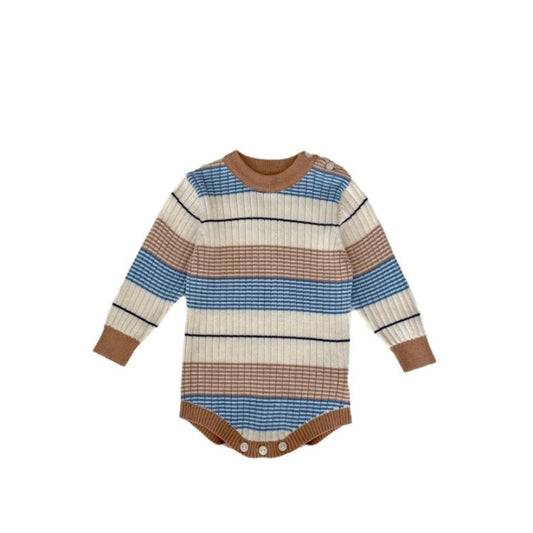 Knitted Blue and Brown Striped Romper