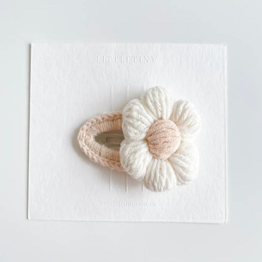 Hair Clip - Crochet Daisy - White