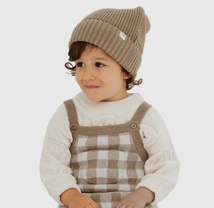 Chunky Rib Knit Beanie - Caramel Marle