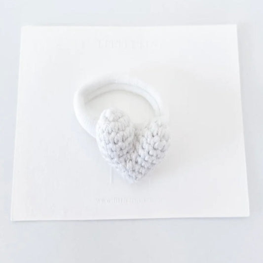 Hair Tie - Crochet Heart - White
