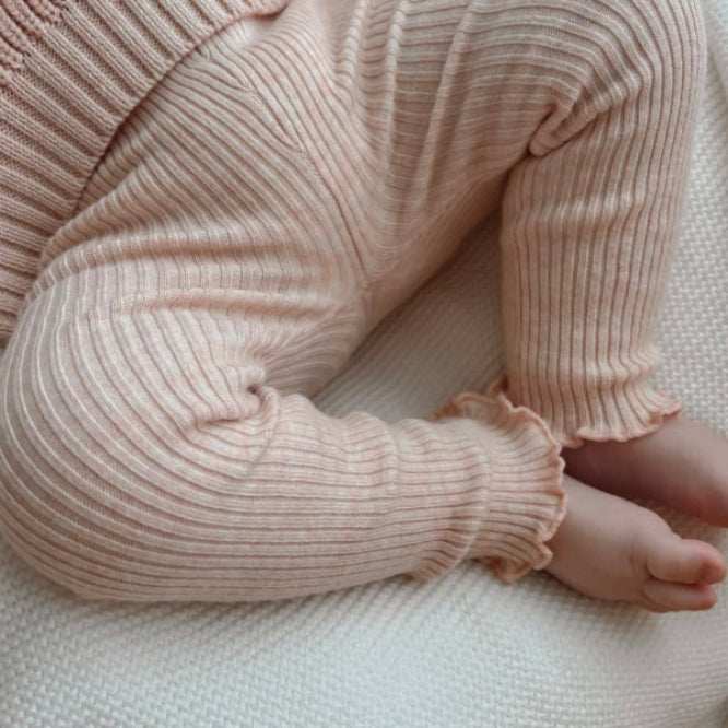 Ribbed Knit Frill Leggings -Pink Lemonade - size 2