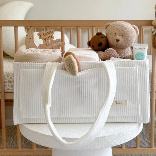 Cord Nappy Caddy Organiser - White