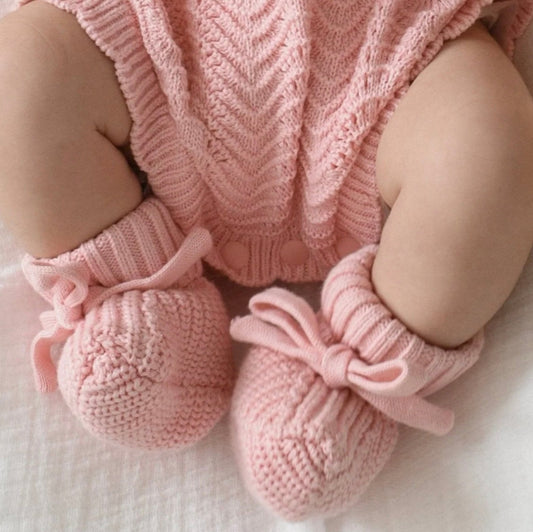 Textured Knit Booties - Pink